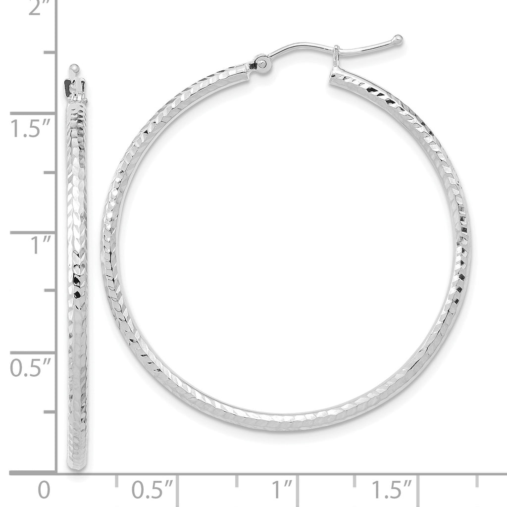 10K White Gold Diamond-Cut Hoop Earrings with Polished Rhodium Finish