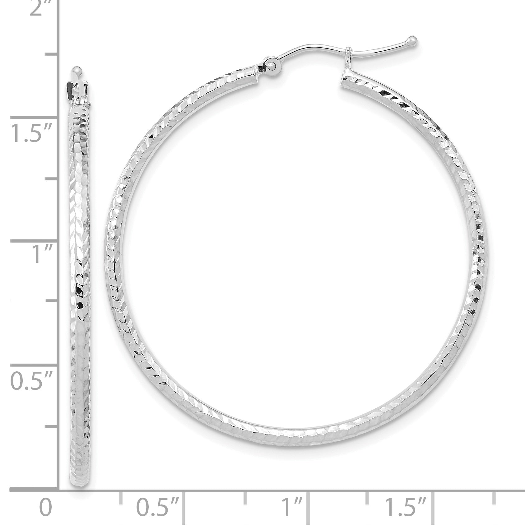 10K White Gold Diamond-Cut Hoop Earrings with Polished Rhodium Finish