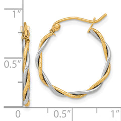 10K Two-Tone Gold Twisted Hoop Earrings with Polished Finish for Women