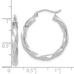10K White Gold Twisted Hoop Earrings with Polished Finish