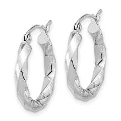 10K White Gold Twisted Hoop Earrings with Polished Rhodium Finish