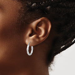 10K White Gold Twisted Hoop Earrings with Polished Rhodium Finish