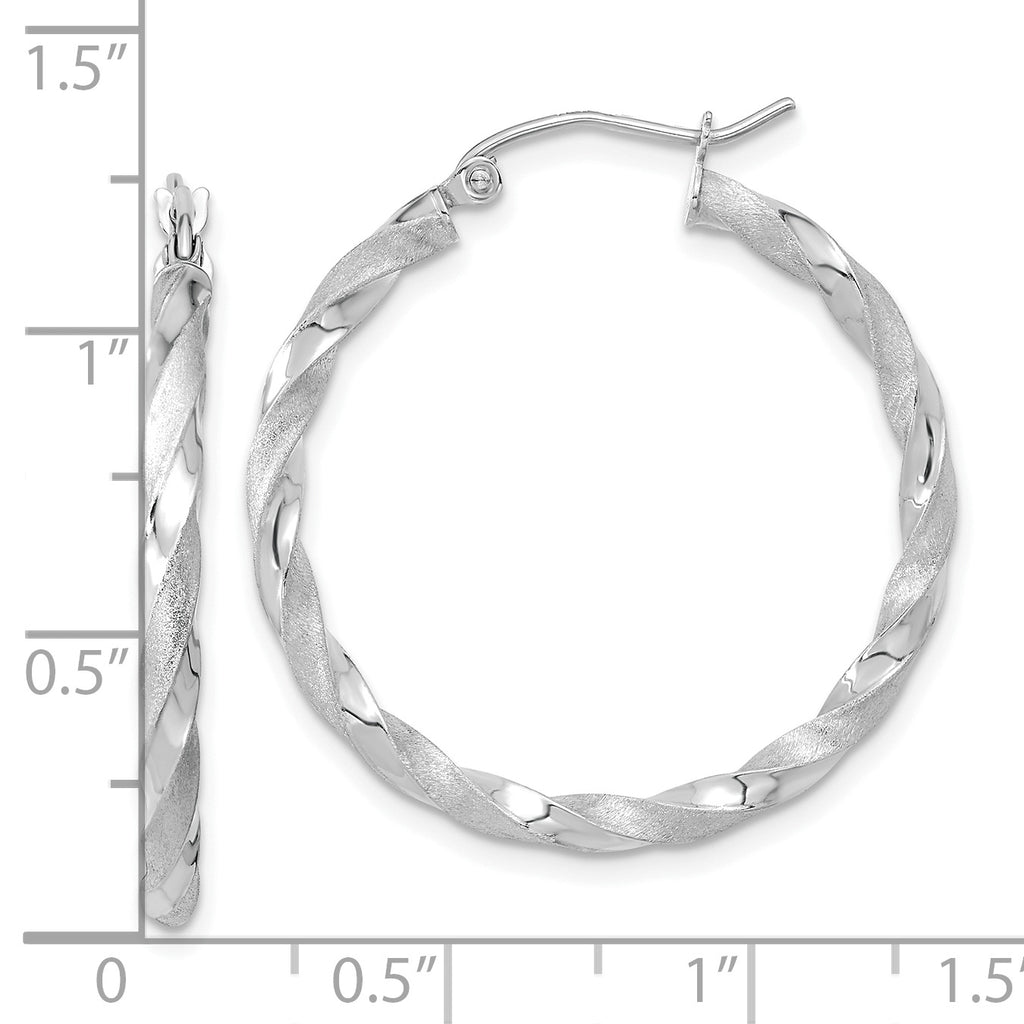 10K White Gold Twisted Hoop Earrings with Satin & Polished Finish