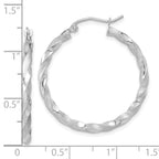 10K White Gold Twisted Hoop Earrings with Satin & Polished Finish