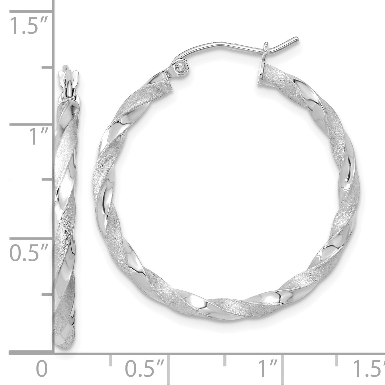 10K White Gold Twisted Hoop Earrings with Satin & Polished Finish