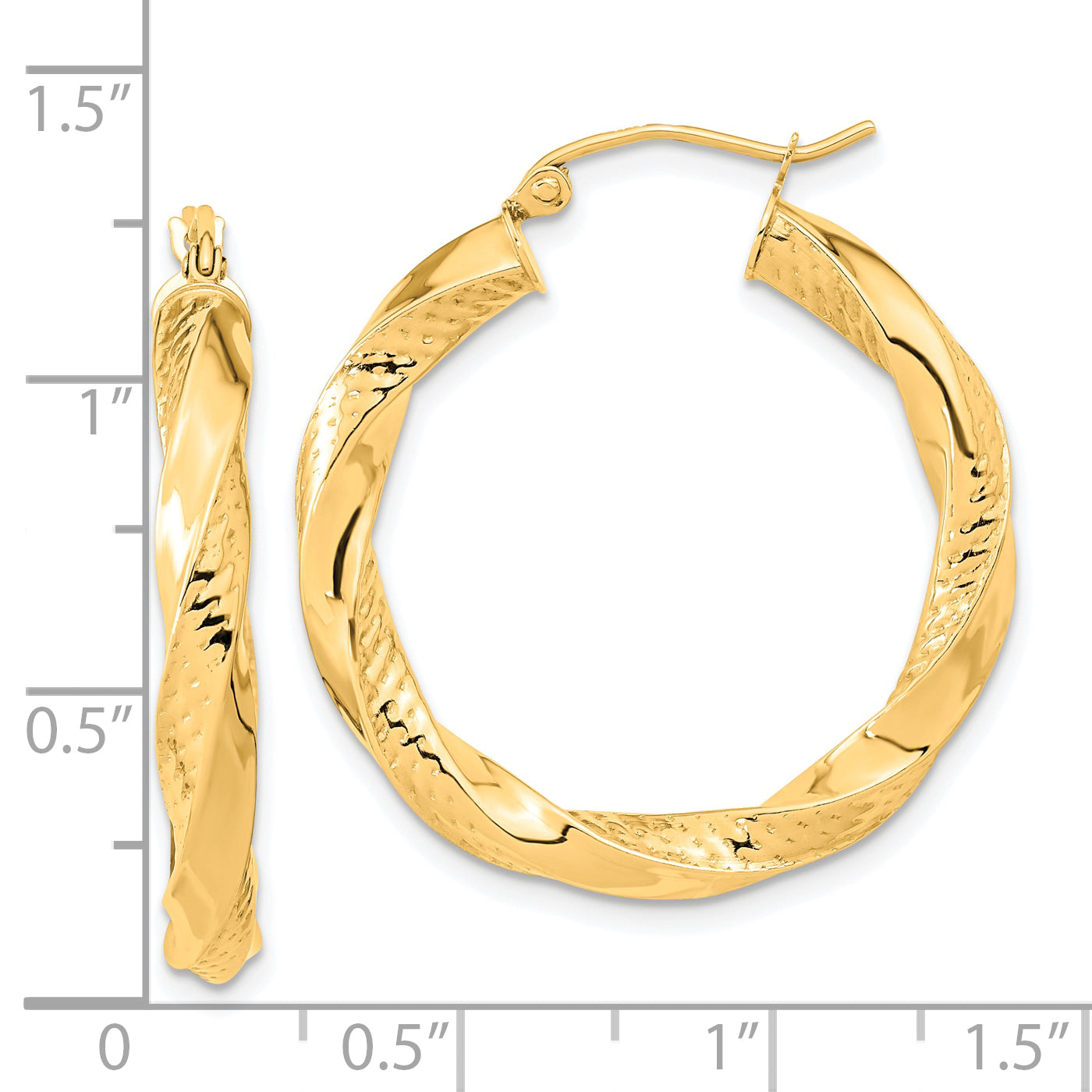 10K Gold Polished & Textured Twist Hoop Earrings for Women