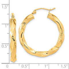 10K Gold Polished & Textured Twist Hoop Earrings for Women