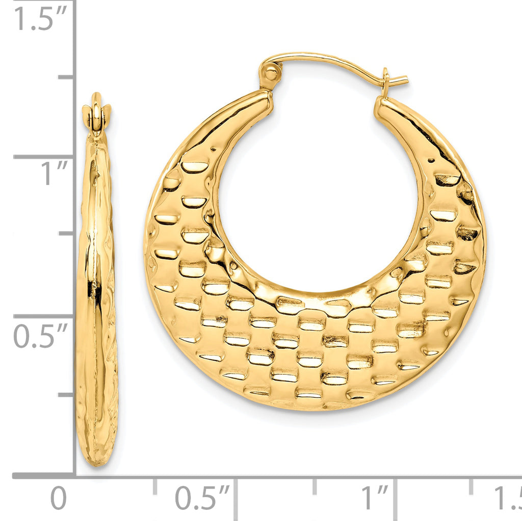 10k Polished Textured Hoop Earrings