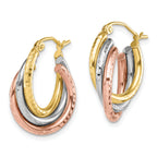 10k Tri-color Diamond-cut Triple Hoop Earrings