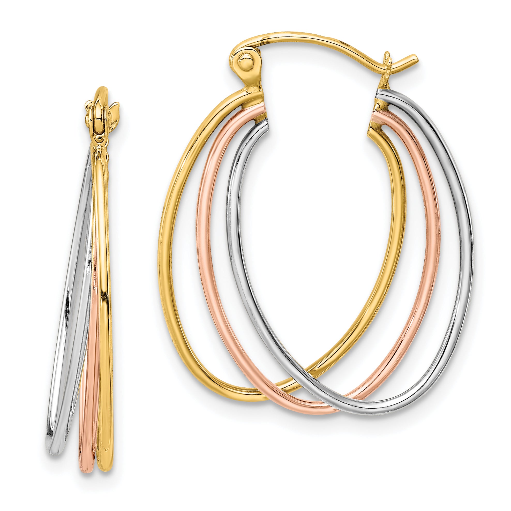 10k Tri-color Polished Triple Hoop Earrings Main image