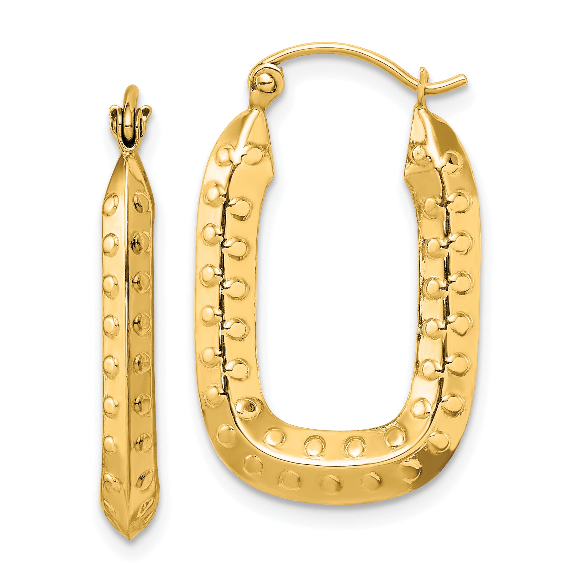 10k Polished Textured Rectangle Hoop Earrings