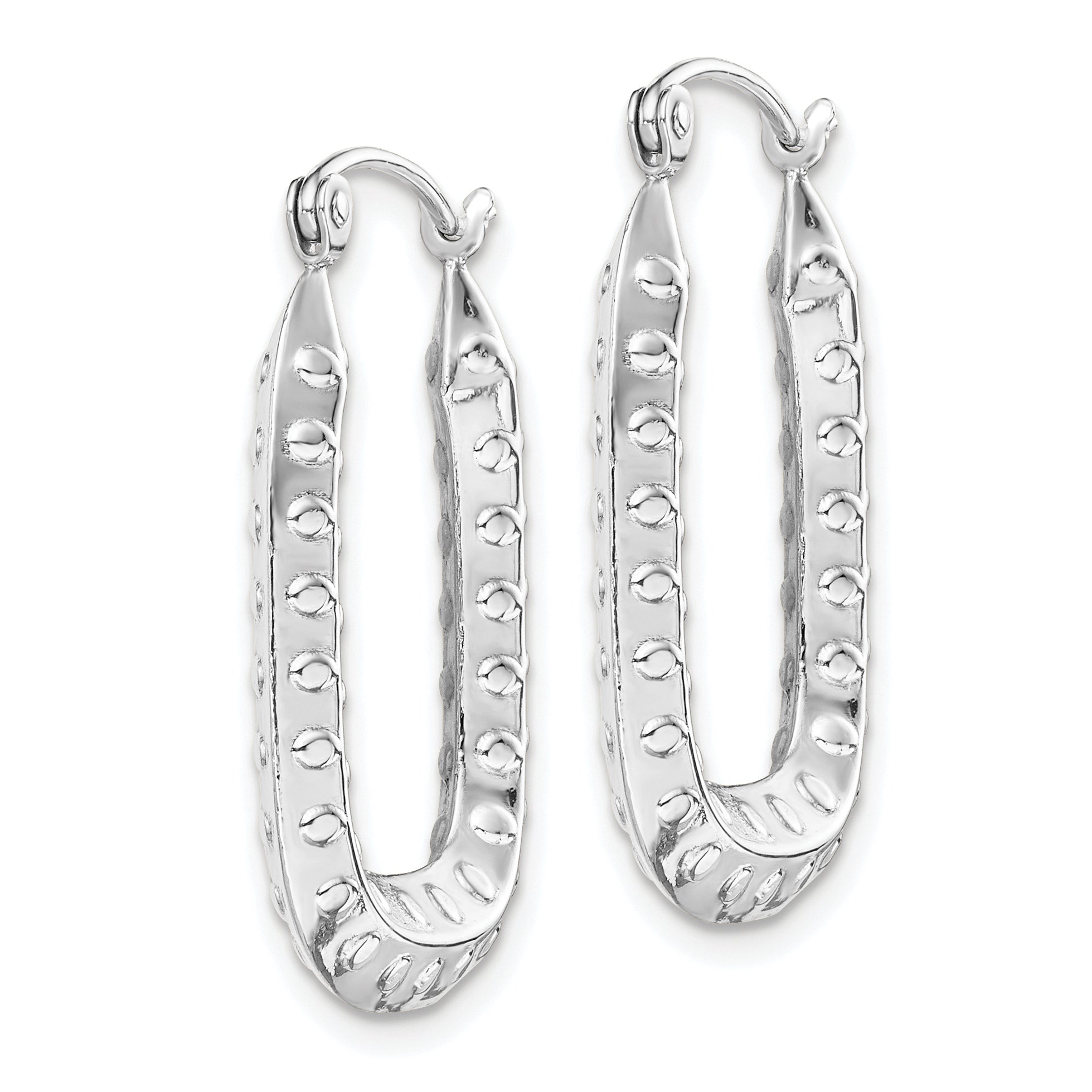 10k White Gold Polished Textured Rectangle Hoop Earrings Secondary image