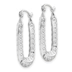 10k White Gold Polished Textured Rectangle Hoop Earrings