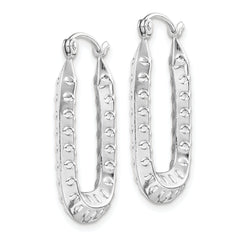 10k White Gold Polished Textured Rectangle Hoop Earrings