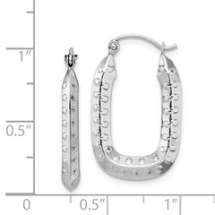 10k White Gold Polished Textured Rectangle Hoop Earrings