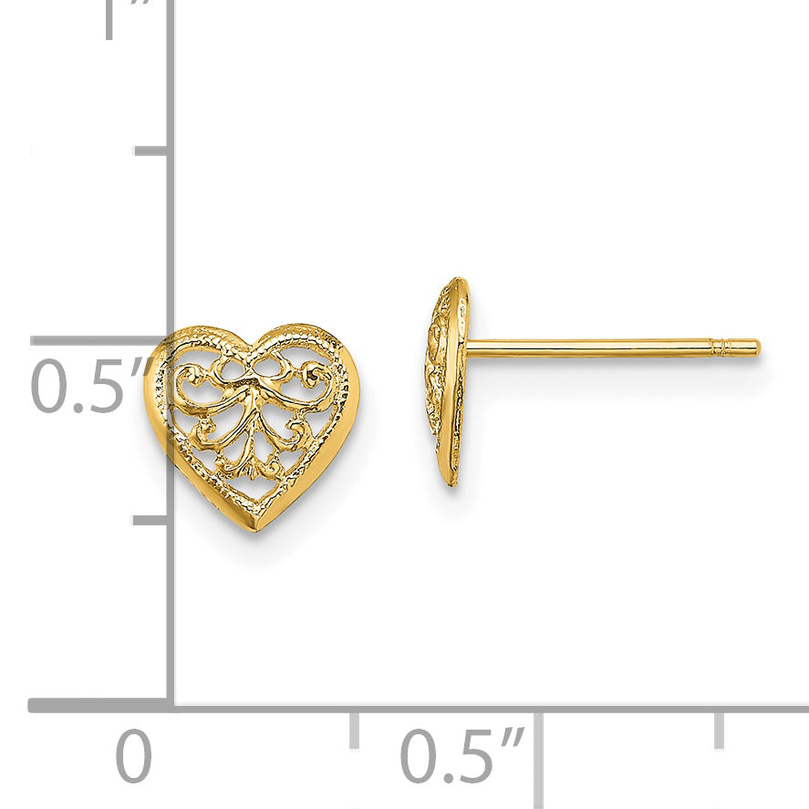 10K Filigree Heart Post Earrings