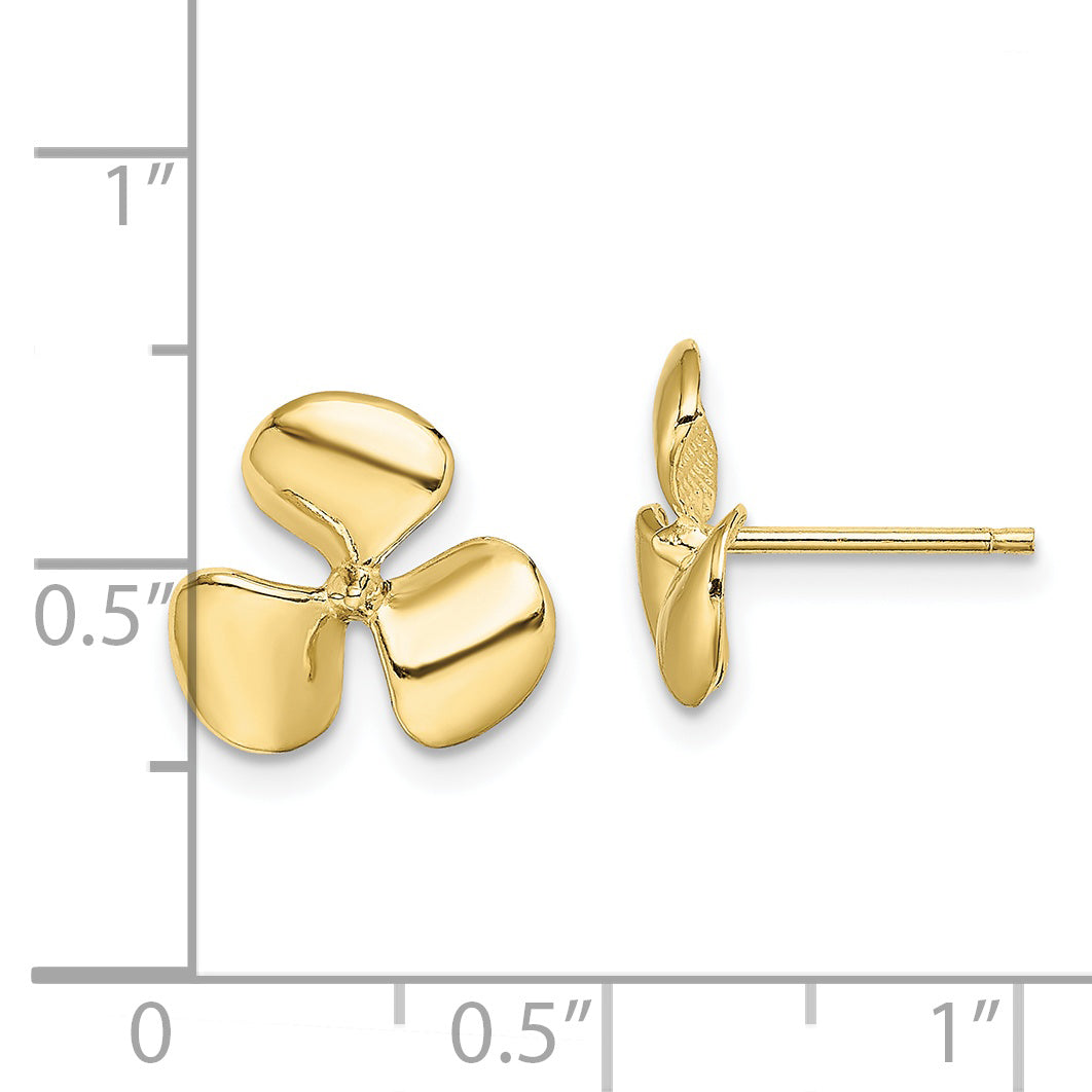 10K Polished Three Blade Propeller Post Earrings