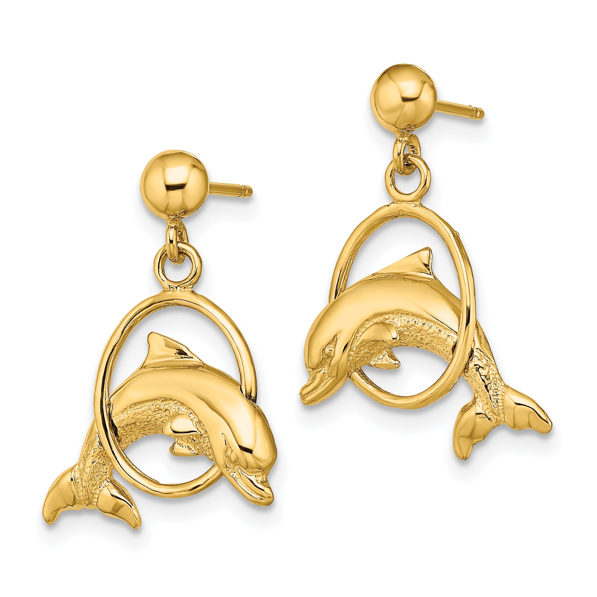 10K Polished Dolphin Jumping Through Hoop Earrings