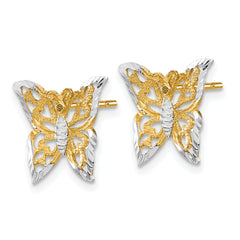 10k w/Rhodium Butterfly Post Earrings