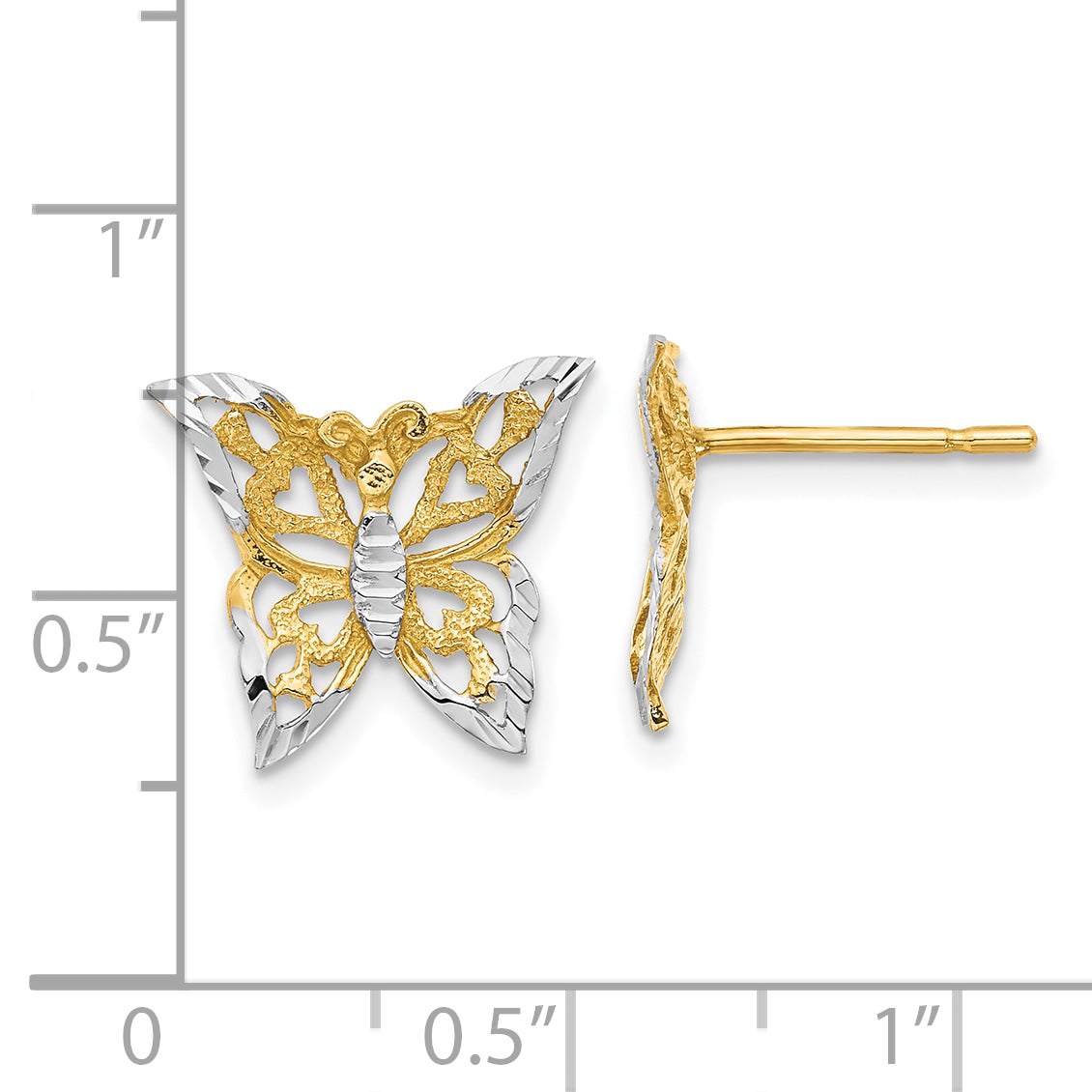 10k w/Rhodium Butterfly Post Earrings