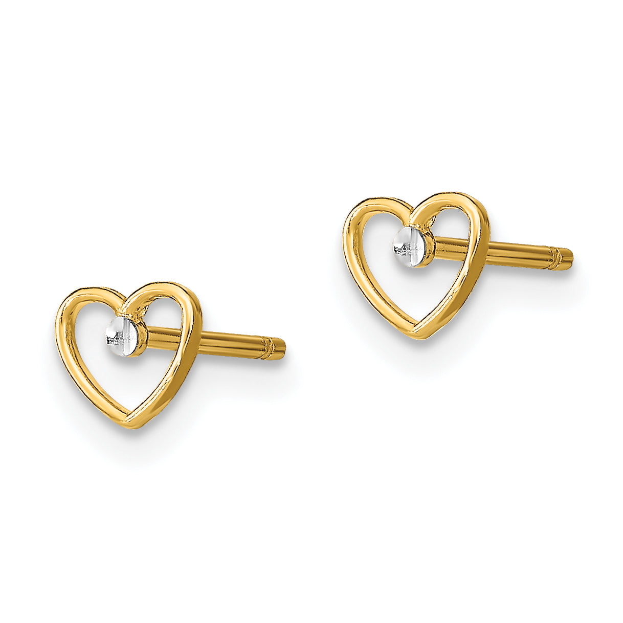 10k w/ Rhodium D/C Heart Post Earrings