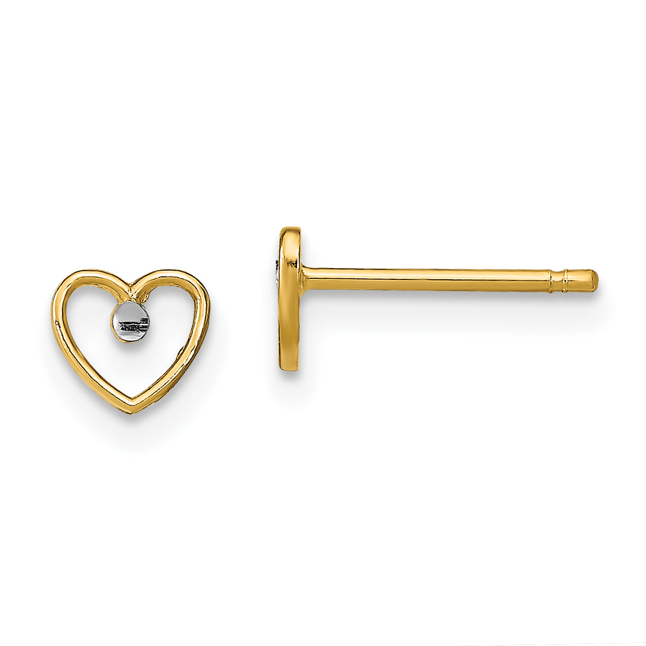 10k w/ Rhodium D/C Heart Post Earrings