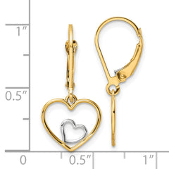 10k w/Rhodium Heart in Heart Leverback Dangle Earrings