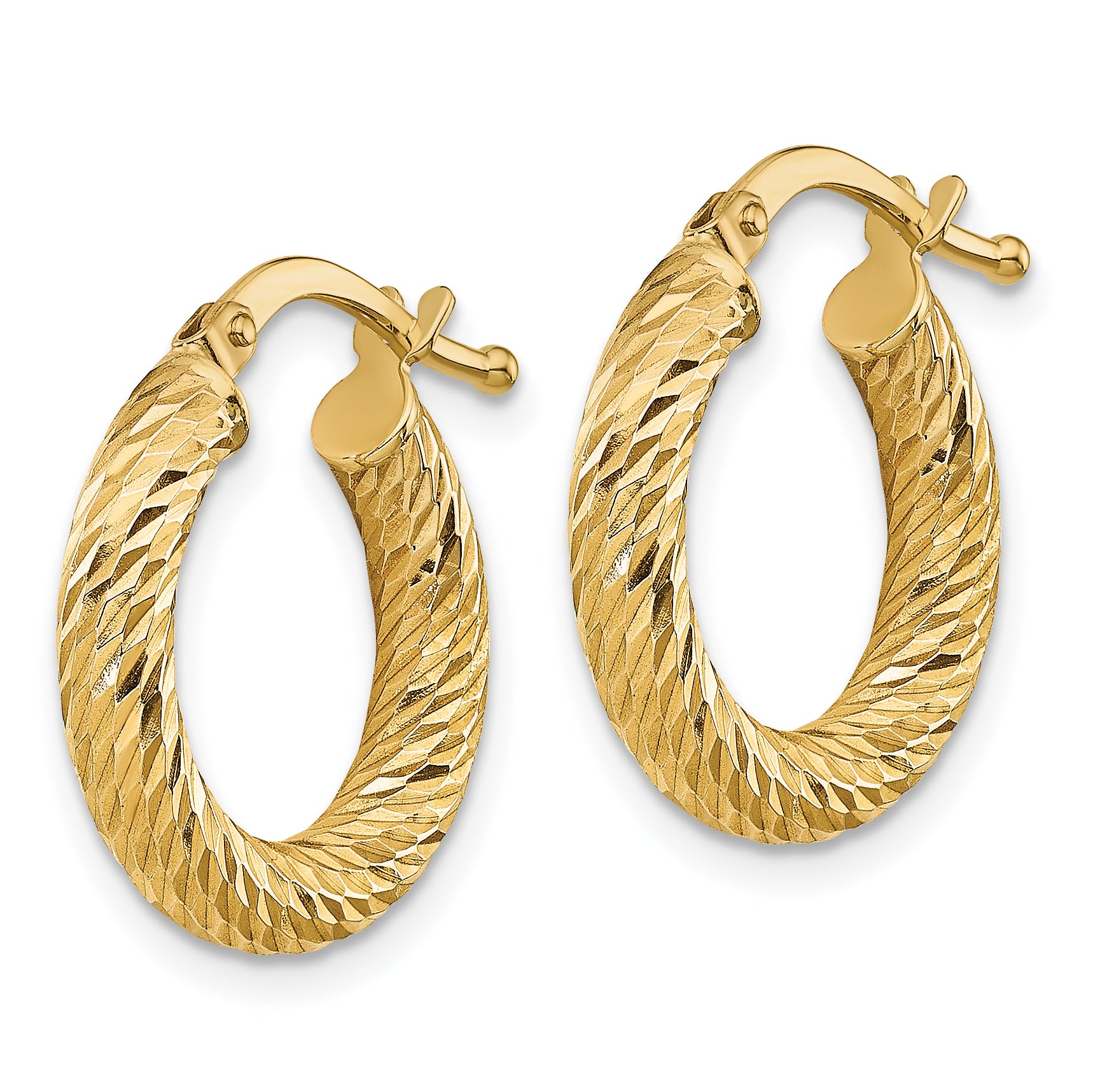 10K Gold Diamond-Cut Round Hoop Earrings with Polished Finish for Women