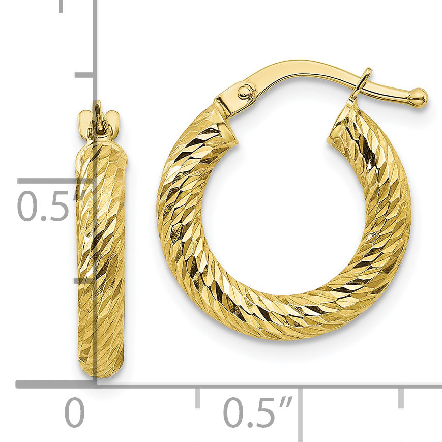 10K Gold Diamond-Cut Round Hoop Earrings with Polished Finish for Women