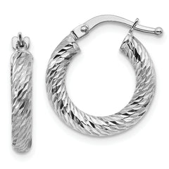 10k 3x10 White Gold Diamond-cut Round Hoop Earrings