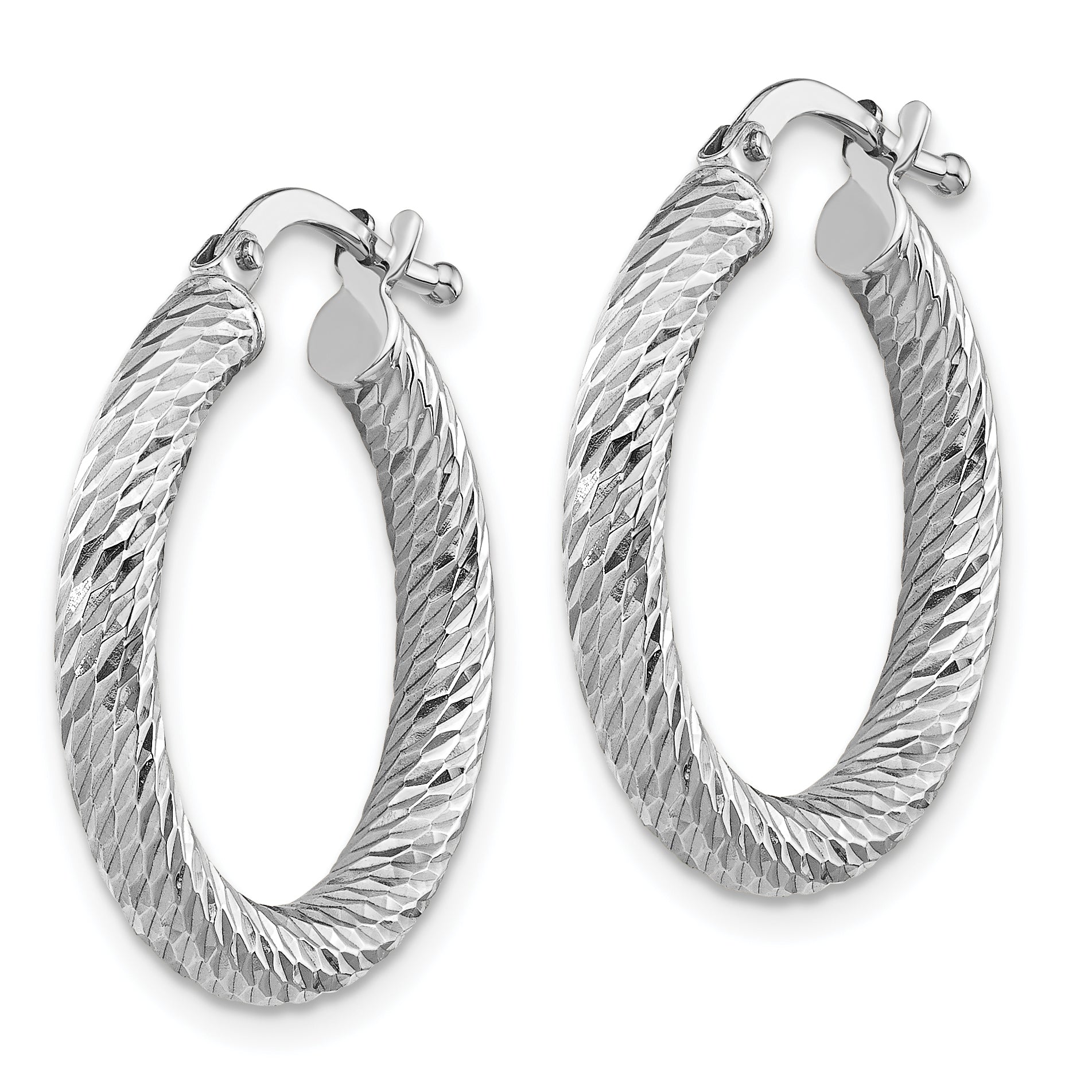 10k 3x15 White Gold Diamond-cut Round Hoop Earrings Secondary image