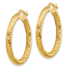 10K Yellow Gold Diamond-Cut Round Hoop Earrings, Polished 3x20mm