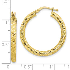 10K Yellow Gold Diamond-Cut Round Hoop Earrings, Polished 3x20mm