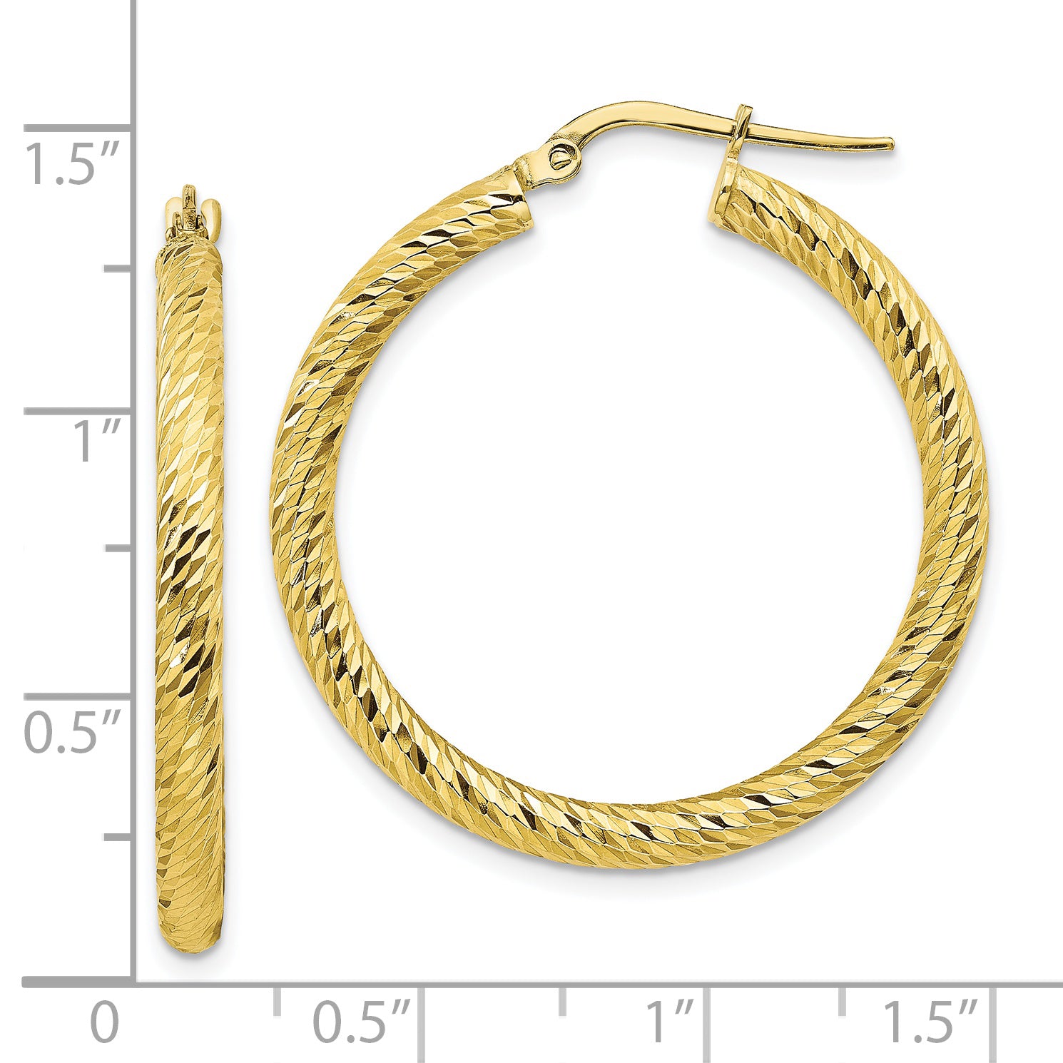 10K Gold Diamond-Cut Round Hoop Earrings with Polished Finish 33mm