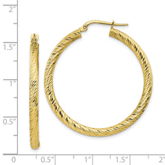 10k 3x30 Diamond-cut Round Hoop Earrings