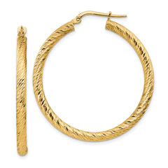10k 3x30 Diamond-cut Round Hoop Earrings