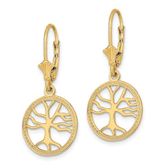 10K Tree of Life In Round Frame Leverback Earrings