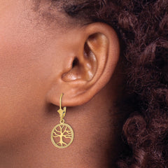 10K Tree of Life In Round Frame Leverback Earrings