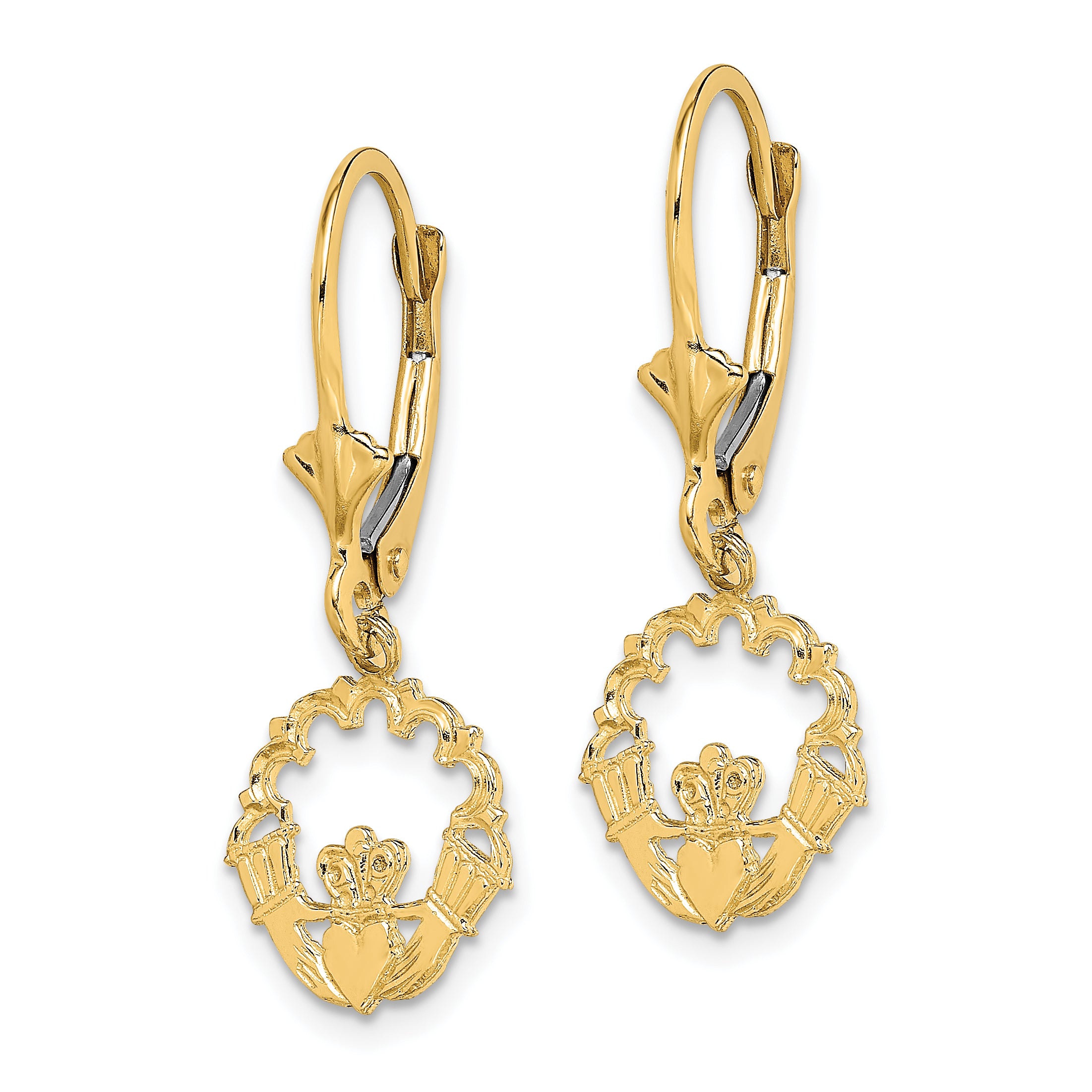 10k Polished Claddagh Leverback Earrings