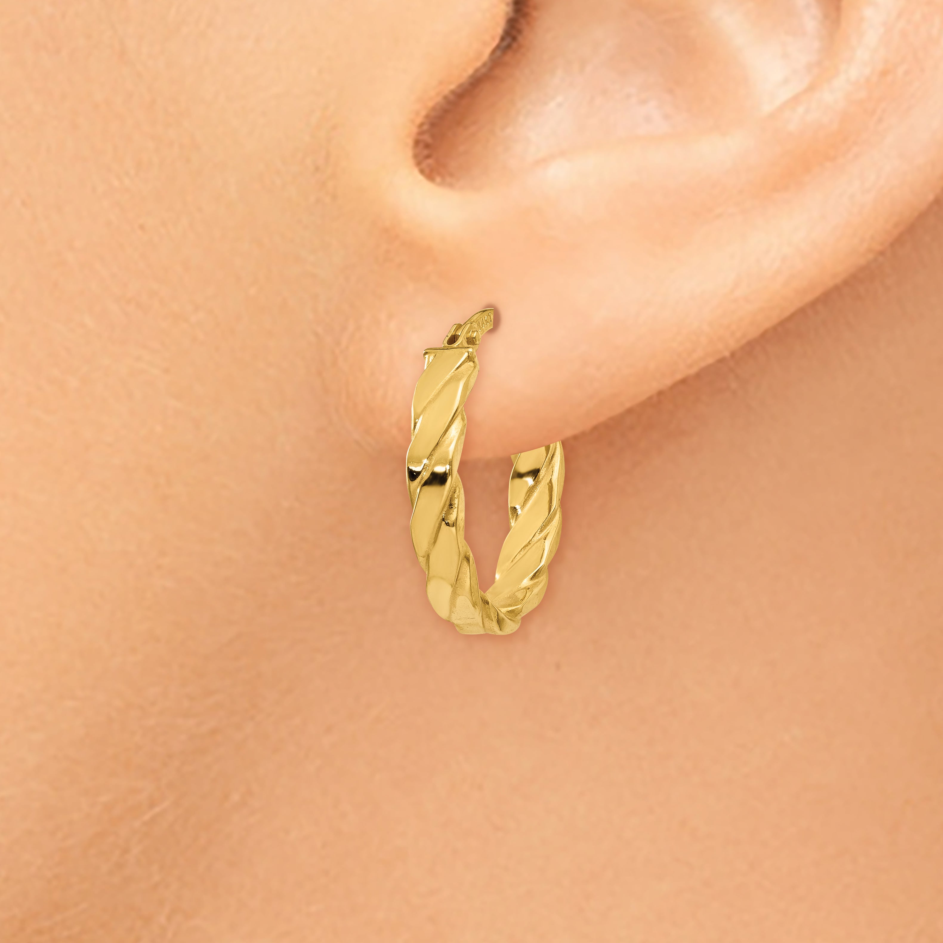 10k 3mm Patterned Oval Hoop Earrings