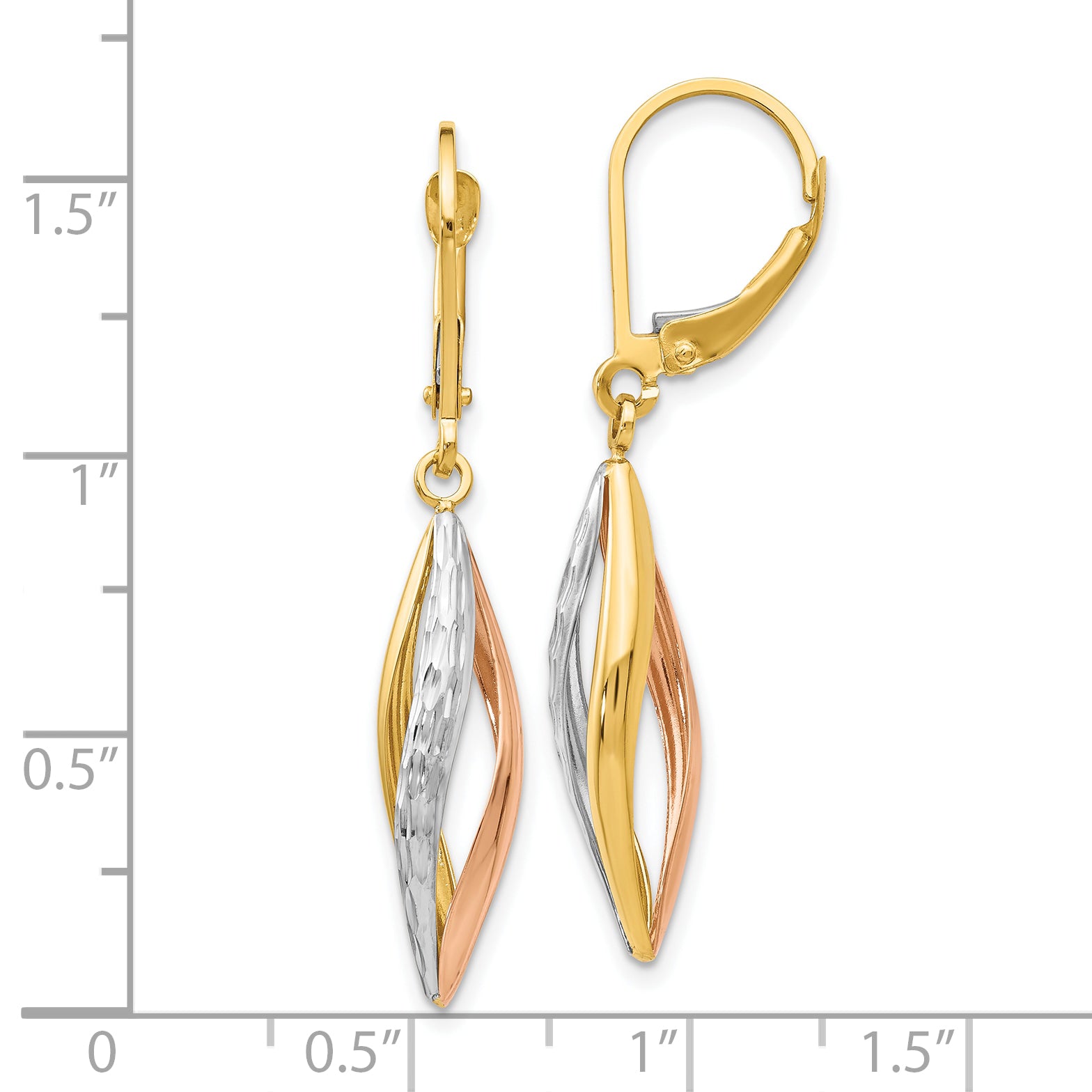 10k Two-tone with White Rhodium Diamond-cut Leverback Earrings