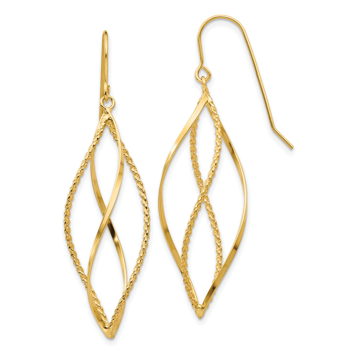 10k Polished and Textured Twisted Dangle Earrings