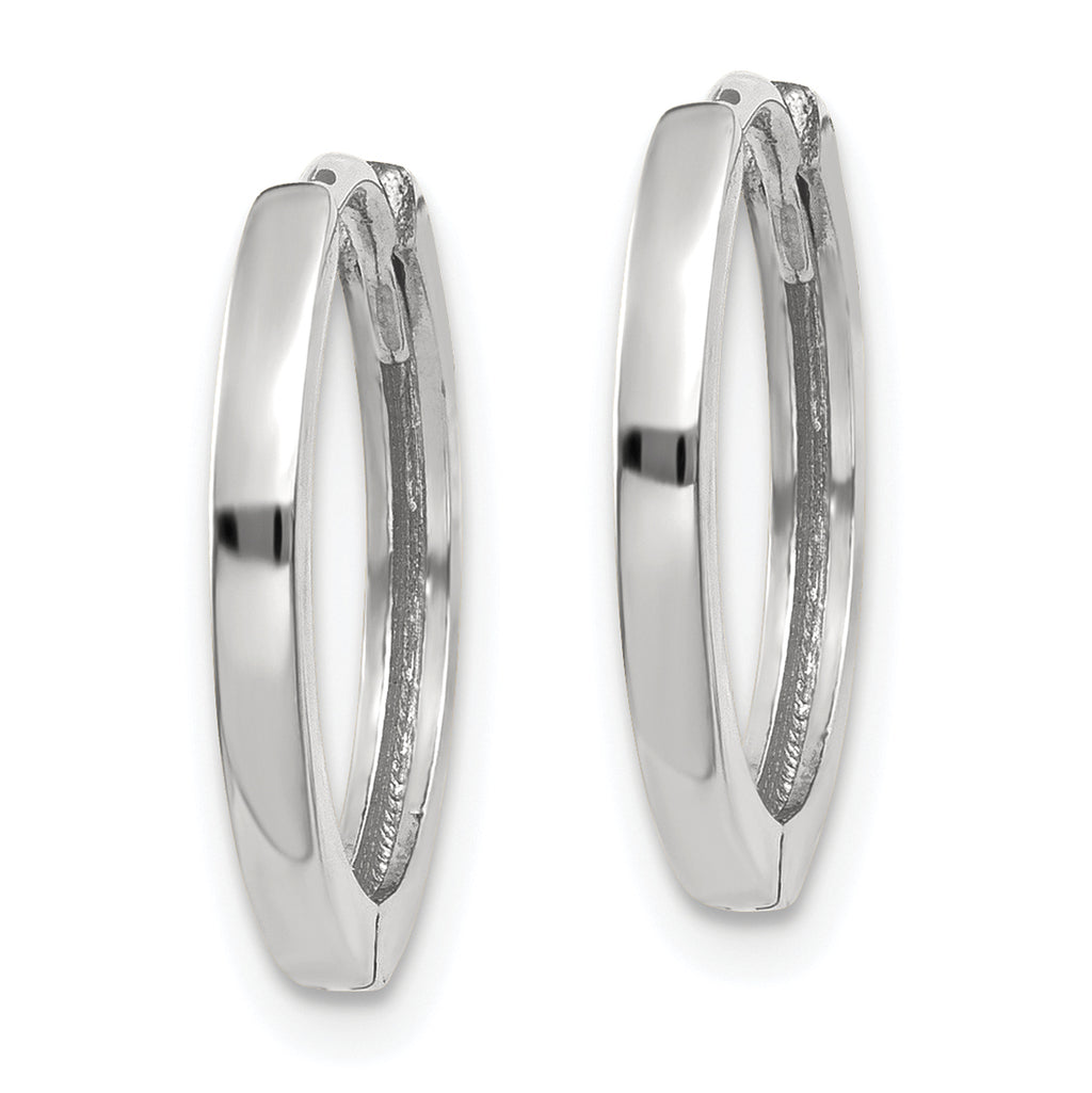 10K White Gold Polished Huggie Hoop Earrings with Rhodium Plating