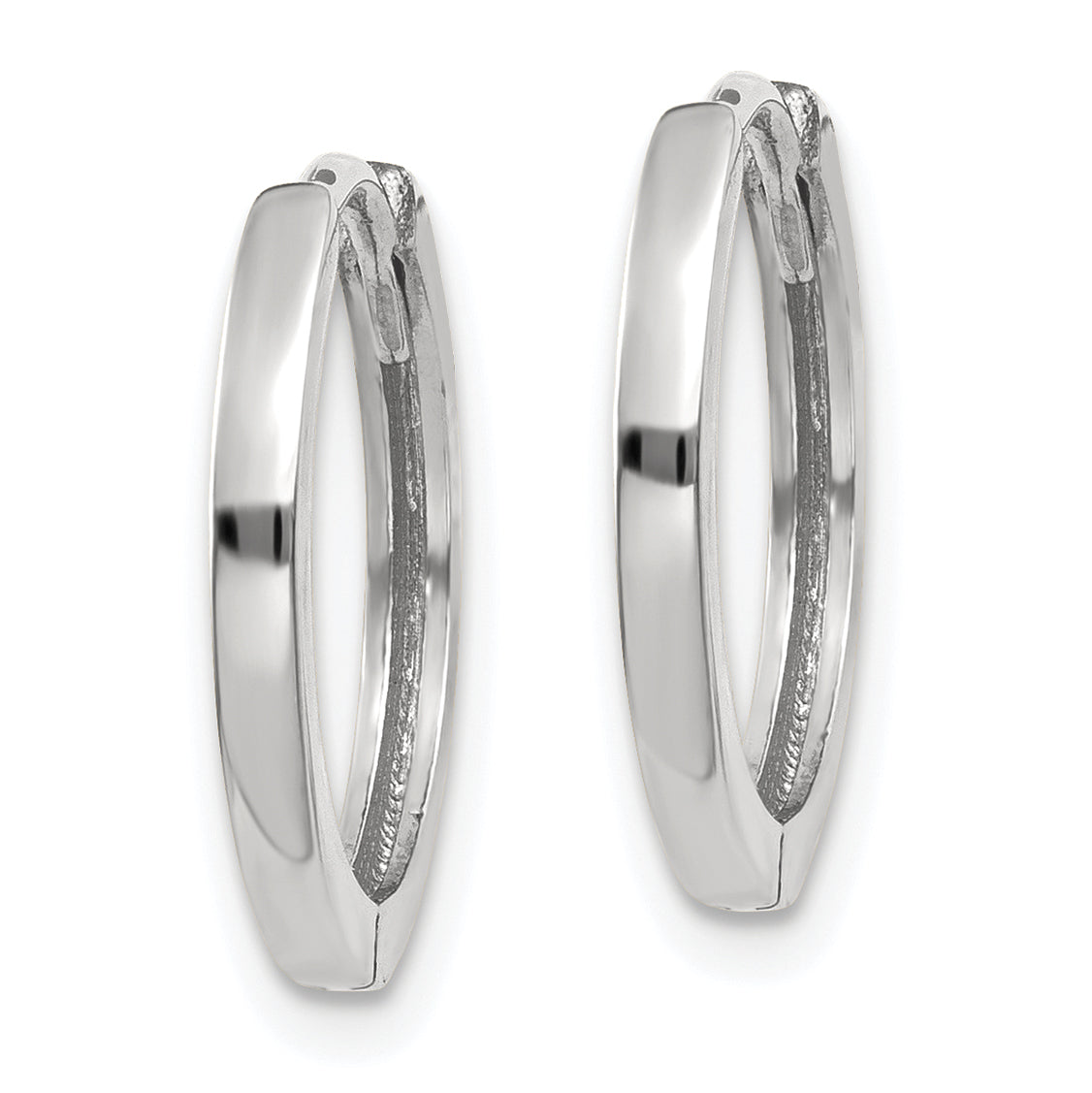 10K White Gold Polished Huggie Hoop Earrings with Rhodium Plating
