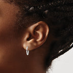 10K White Gold Polished Huggie Hoop Earrings with Rhodium Plating