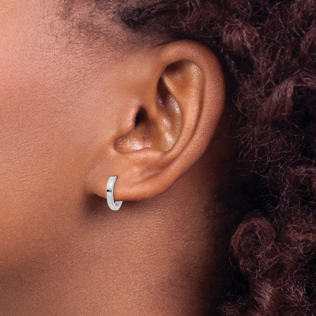 10K White Gold Polished Hinged Hoop Earrings with Rhodium Finish