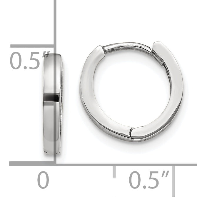 10K White Gold Polished Hinged Hoop Earrings with Rhodium Finish