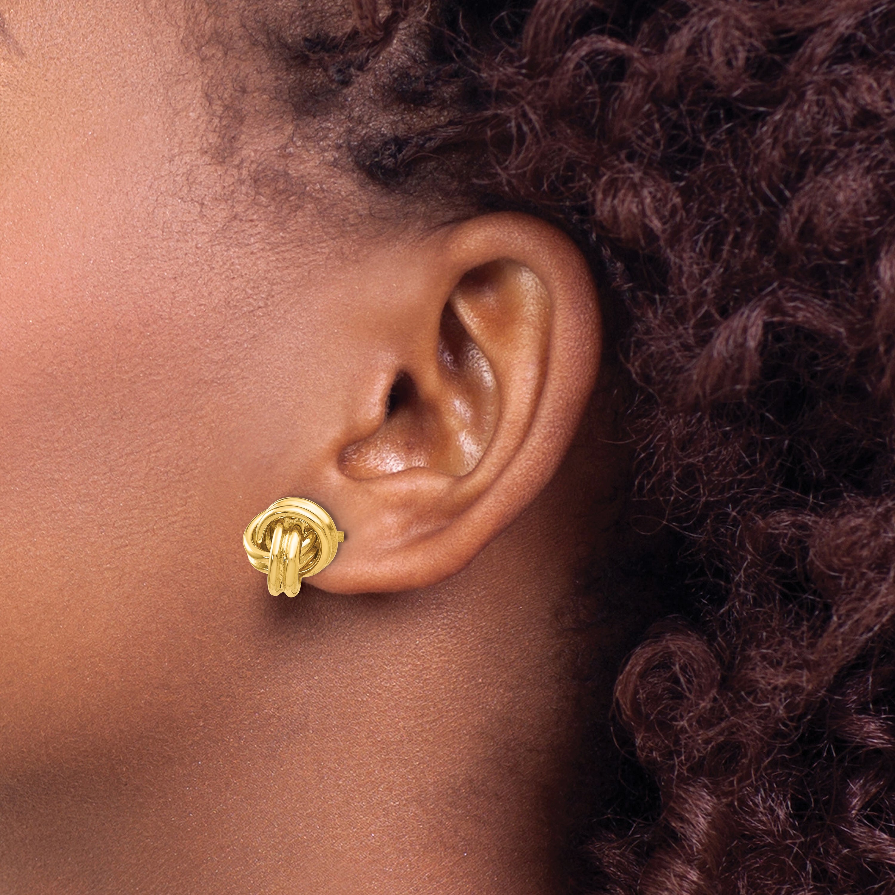 10K Gold Love Knot Earrings with Polished Finish Elegant Button Style