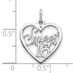 10K White Gold Polished Sweet 16 Heart Charm Pendant  Elegant Gift for Her
