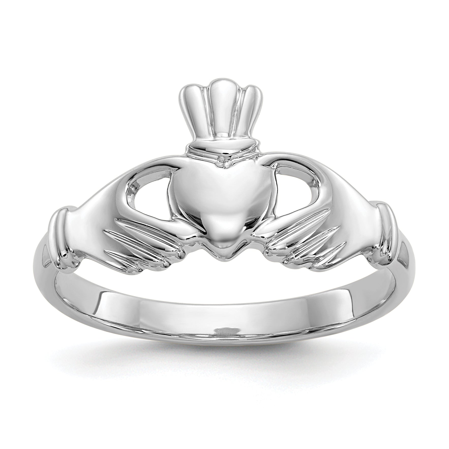 10k White Gold Polished Claddagh Ring Main image
